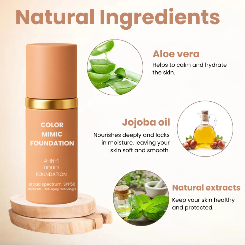 Color Mimic Foundation | The 4-in-1 SPF 50 Liquid Foundation for Instantly Flawless, Radiant Skin in Just 30 Seconds